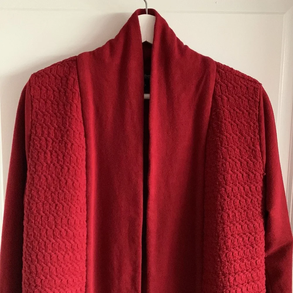 Lucky Brand *Flaw Cardigan Braid Knit Reddish Brown Medium Linen Blend Pockets